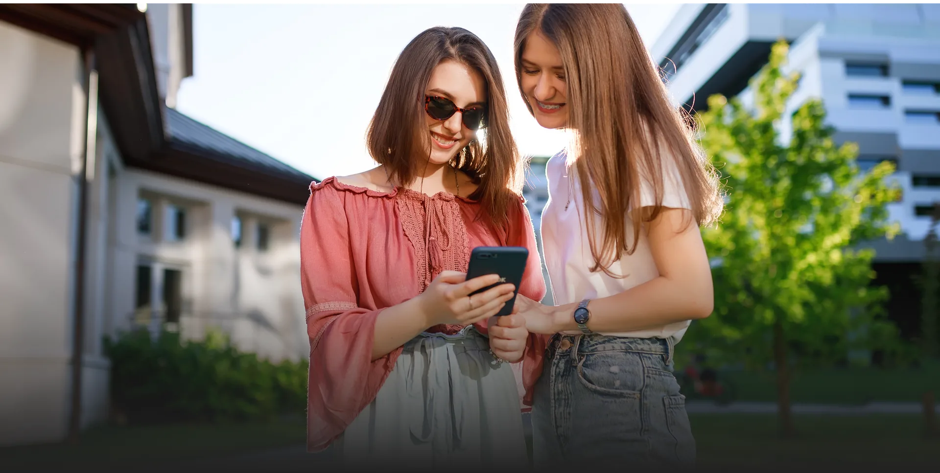 Friends using RideSafe together outdoors