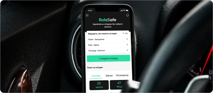 RideSafe app on dashboard
